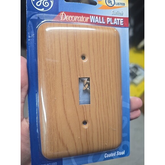 Vtg Lot of 5 GE Decorator Wall Plates Switch Cover Coated Steel Wood Grain - Picture 2 of 5